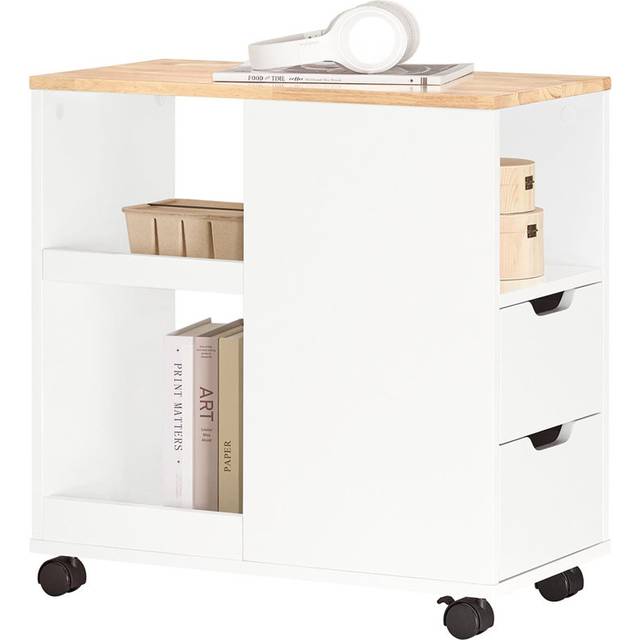 Home Office File Cabinet Printer Stand Storage Cabinet On Wheels Side Table End Table - White (60cm H X 30cm W X 60cm D)