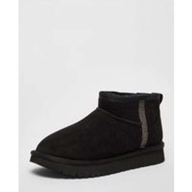 Womens Black Faux Suede Diamante Ankle Boots - 6