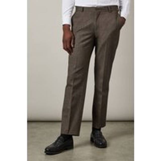 Mens Light Brown Tweed Look Herringbone Tailored Trousers - 38R