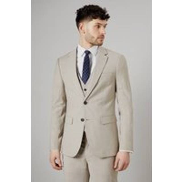 Mens Neutral Textured Slim Fit Suit Jacket - 38R