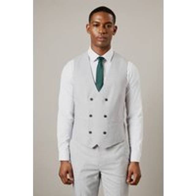 Mens Light Grey Heathered Double Breasted Waistcoat - XL