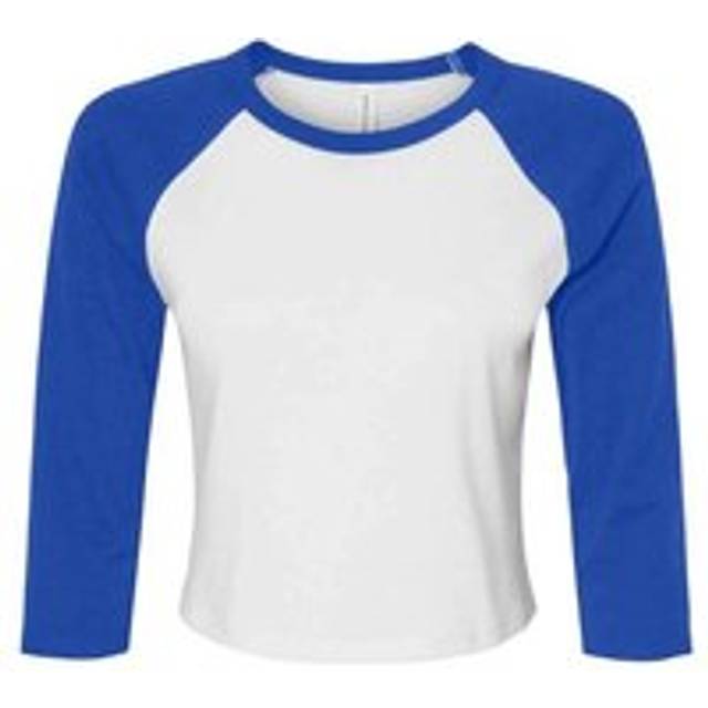 (XXL, White/Royal Blue) Bella + Canvas Womens/Ladies Raglan 3/4 Sleeve Crop T-Shirt