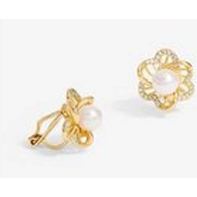 Jon Richard Jon Richard Gold Plated Cubic Zirconia And Pearl Flower Clip Earrings