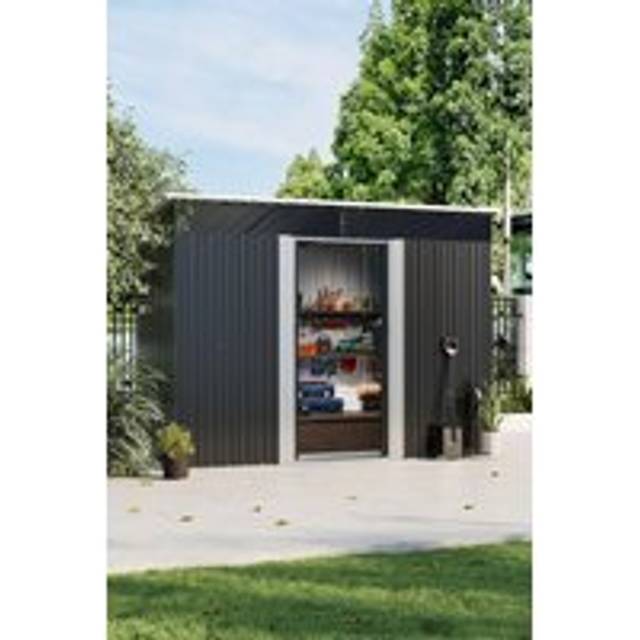 8.5W x 6.4D FT Garden Lockable Metal Storage Shed with Sliding Doors - Black - One Size