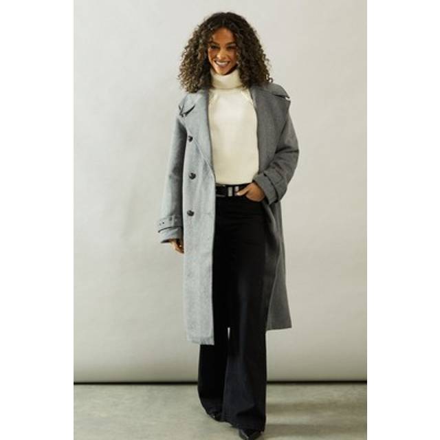 Wallis womens coat grey elegant blue double breasted adjustable buckle cuffs