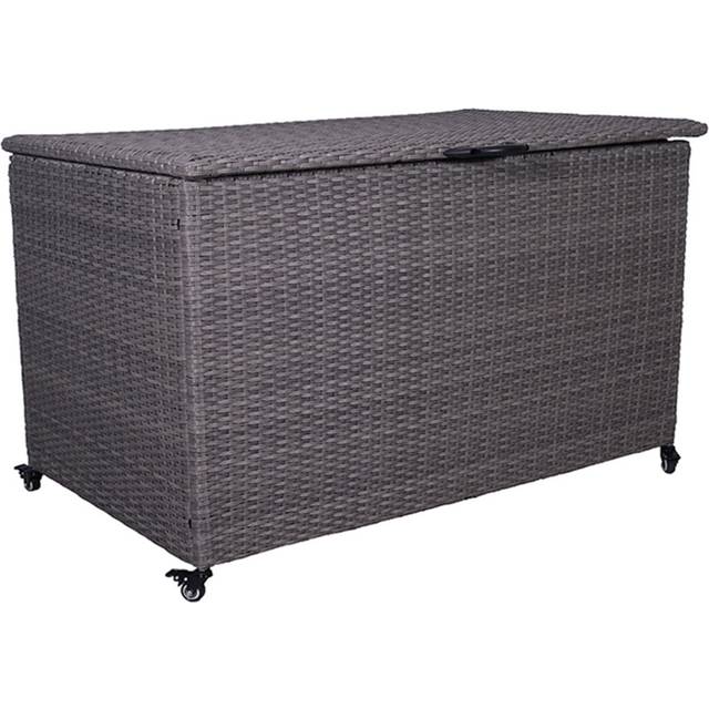 Royal Craft Storage 150cm W 645L Wicker Deck Box with Wheels - Grey (80cm H X 150cm W X 75cm D)