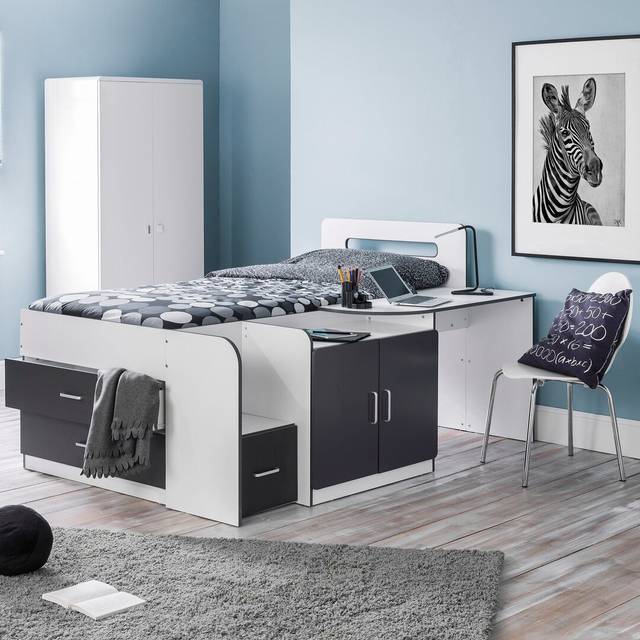 Cambell Single (3') Bunk Bed with Built-in-Desk - Black