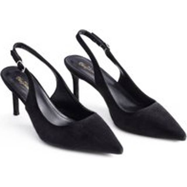 Pointed Toe Slingback Kitten Heels - Black - 8