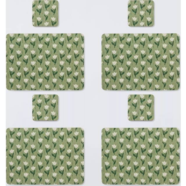 John Lewis Floral Print Cork-Backed Placemat & Coaster, Set of 4, Green