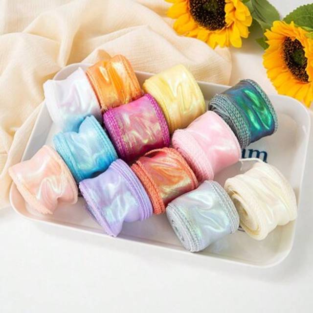 SHEIN 1 Roll Of 10 Yards /360in, Mermaid Silk Lace Ribbon, Home Decor, Birthday Gift Decoration Ribbon, Flower Gift Wrapping Ribbon, Bow Wavy Ribbon, Hand S