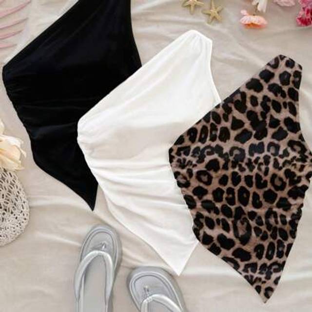 Soleia Plus Size 3pcs Set Casual Minimalist Asymmetrical Collar Camisole & Vest Suitable For Summer