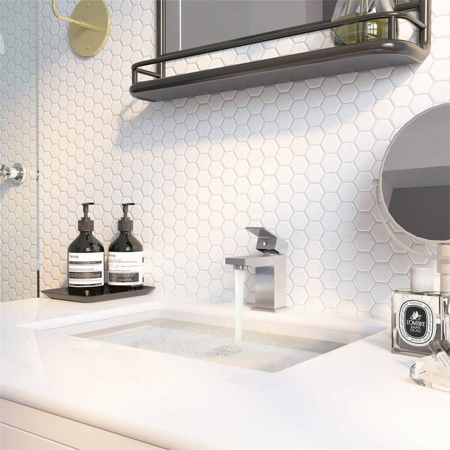 Barrand Square Basin Tap With Pop Up Drain Bathroom Sink With UK Standard Hose Pillar Tap - Brass