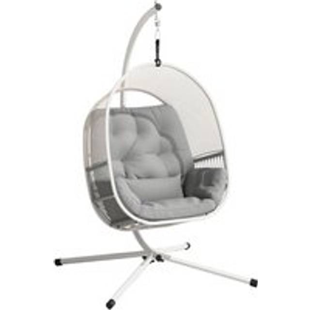 Outsunny Hanging Egg Chair with Stand, Cushions for Garden, Light Grey