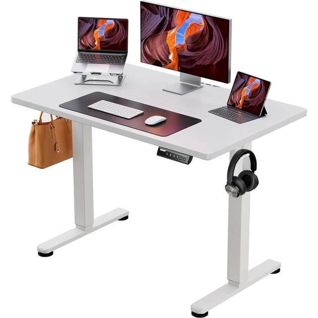 Standing Desk, 100X60cm Height Adjustable Electric Standing Desk, Sit Stand Desk With Splice Board, Stand Up Desk With Backpack Hook And 4 Memory Smar - White (101.6cm W X 61cm D)