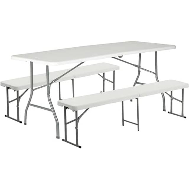 Folding Camping Picnic Table & Bench Set - 180cm (6ft) - White - One Size
