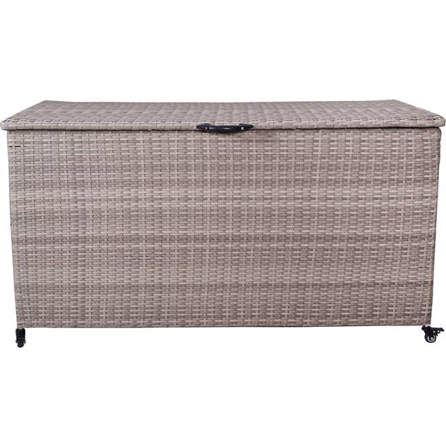 Ebern Designs 157cm W 826L Wicker Deck Box with Wheels - Beige (94cm H X 157cm W X 76cm D)