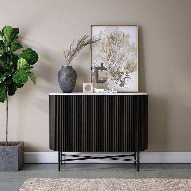 Demetru Fluted Small Sideboard - Black (76cm H X 100cm W X 40cm D)
