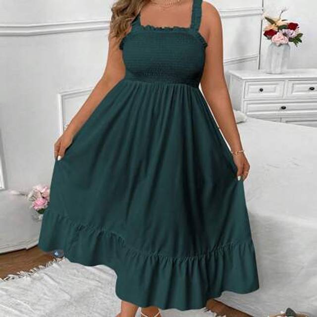 SHEIN Plus Size Summer Casual Solid Color Cami Dress Maxi Women Outfit