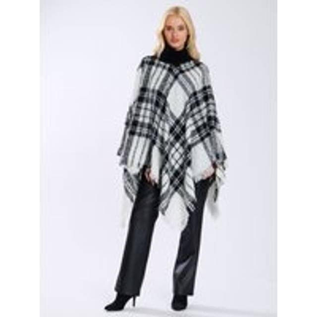 South Beach White Funnel Neck Checked Bouclé Poncho New Look