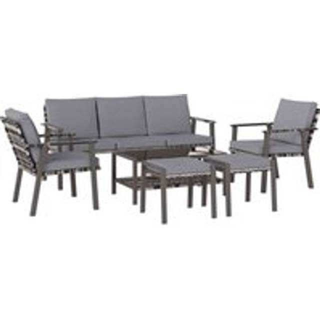 Outsunny - 7 Seater Rattan Garden Furniture Set with Glass Coffee Table Grey
