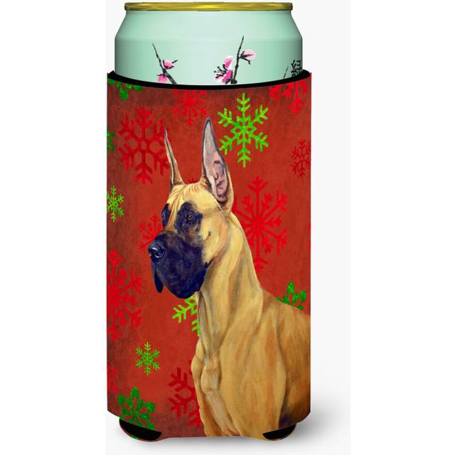 Great Dane Red and Green Snowflakes Holiday Christmas  Tall Boy Beverage Insulator Beverage Insulator Hugger