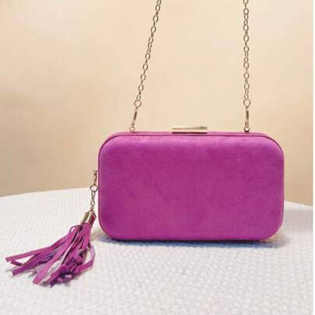 SHEIN Tassel Women Evening Bags Velvet Flap Design Metal Clutch Bag Christmas Day Merry Lady Fashion Elegant Handbags