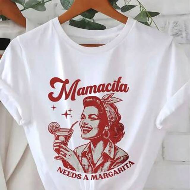 SHEIN Vintage Style Women Short Sleeve T-Shirt, Mamacita Themed Graphic Design, Fashionable & Personalized Outfit, Showing Vitality And Charm