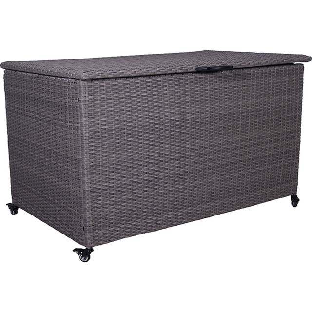 Ebern Designs 157cm W 826L Wicker Deck Box with Wheels - Grey (94cm H X 157cm W X 76cm D)