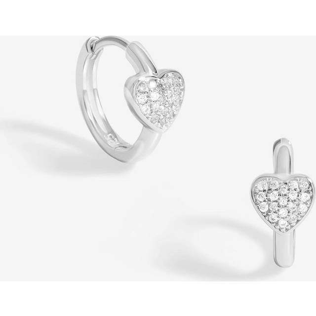 Simply Silver Pave Heart Huggie Hoop Earrings, Silver