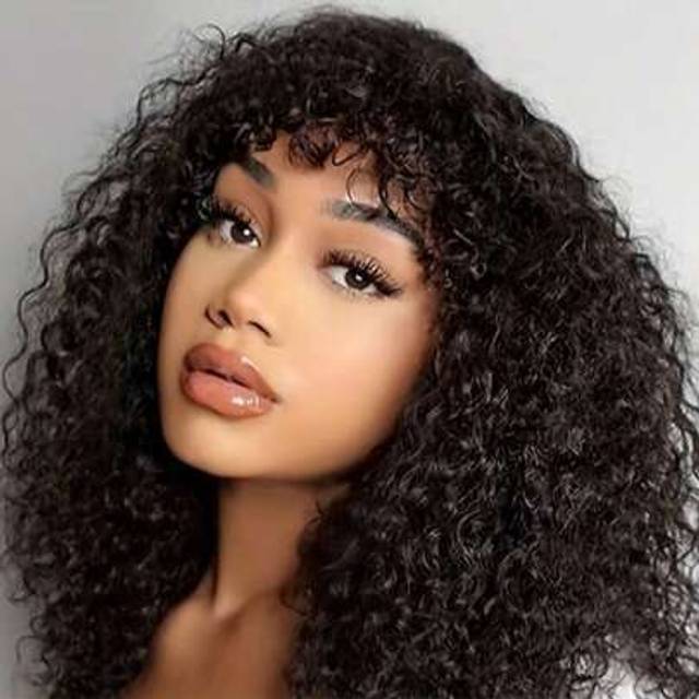 SHEIN Curly Bob Wig With Bangs - Brazilian Black Water Wave Wigs For Women - 180% Density - Full Machine Curly Wave - Rose Net Cap - Suitable For Women