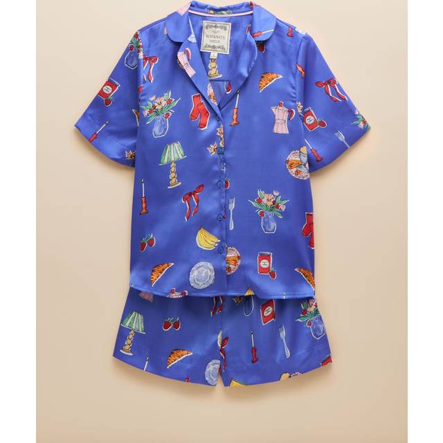 Joules Natalia Satin Pyjama Shorty Set, Blue