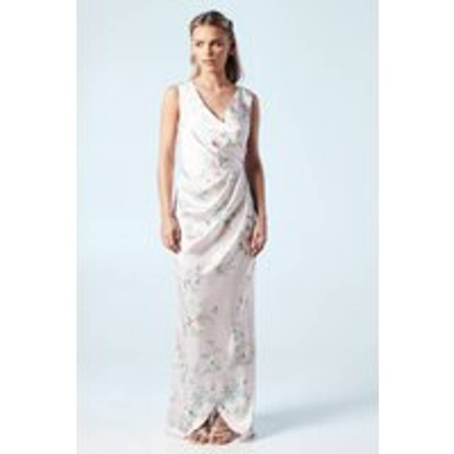 Petite Spring Posy Printed Satin Ruche Waist Bridesmaids Dress - Pink - 18