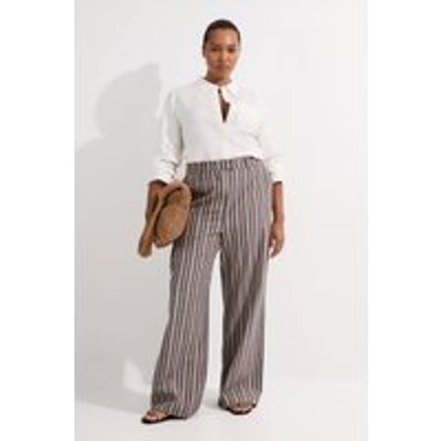 Plus Size Linen Sparkle Stripe Tailored Wide Leg Tailored Trouser - Black
