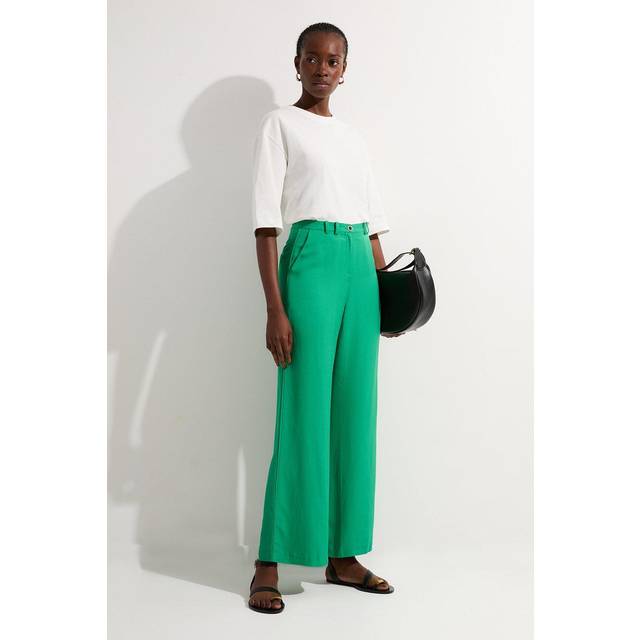 Premium Viscose Linen Woven Straight Leg Trouser - Green
