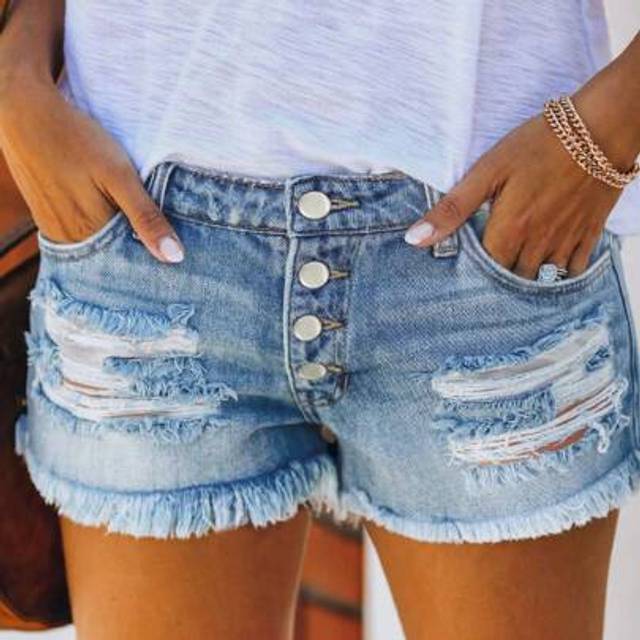 SHEIN Plus Size Women Casual Ripped Straight Leg Denim Shorts