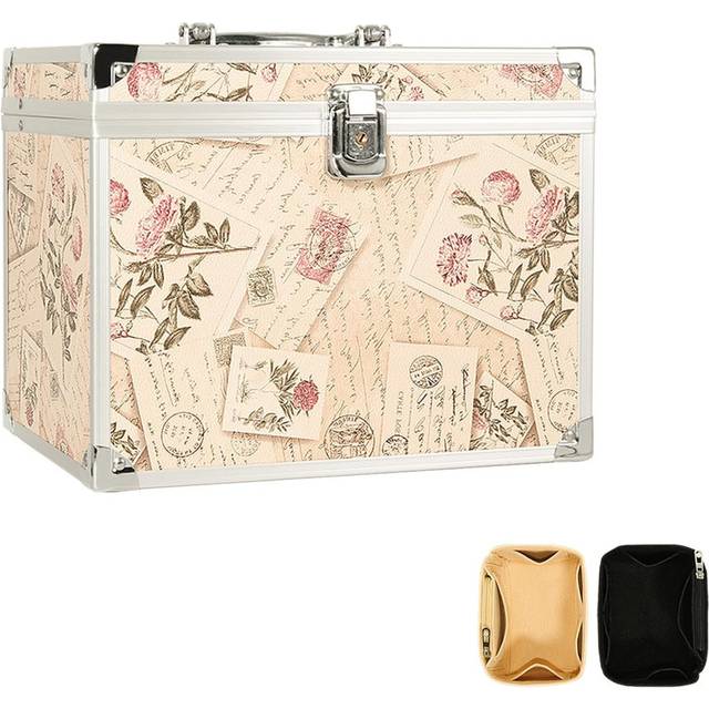 Portable Makeup Box, Vanity Case With Mirror, Cosmetic Storage Box With Trays, Makeup Box Organiser For Vanity, Travel Makeup Train Case (10cm H X 26cm W X 20cm D)