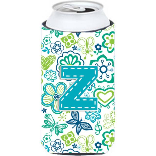 Letter Z Flowers and Butterflies Teal Blue Tall Boy Beverage Insulator Hugger CJ2006-ZTBC