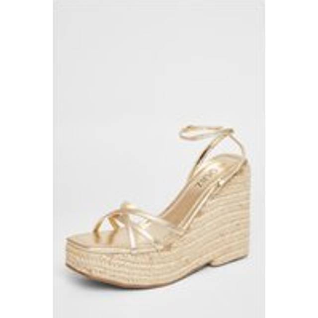 QUIZ Gold Cross Strap Platform Wedges - uk 8