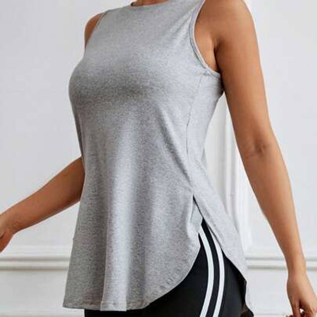 SHEIN 1pc Women&#39;s Solid Color Loose Fit Comfortable Side Slit Racerback Workout Tank Top, Sleeveless Fitness Sports Shirt, Spring/Summer