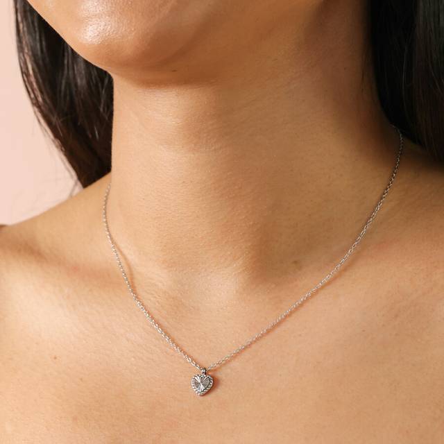Stainless Steel Tiny Antiqued Heart Pendant Necklace - silver - one size
