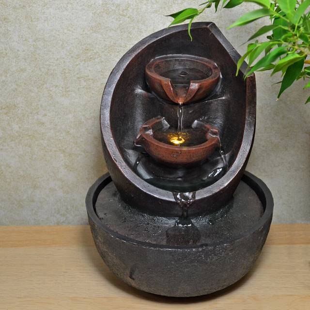Roclincourt Cascade Fountain Polystone Tabletop with Light - Grey (26cm H X 20cm W X 20cm D)