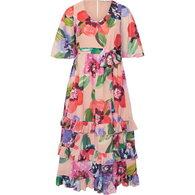 Yours London Curve Pink Floral Print Tiered Maxi Dress, Women's Curve & Plus Size, Yours London - 16