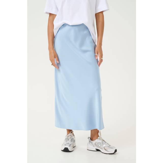 Kaffe, Kjol, Dam, M, Polyester, Elegant högmidjig Chambray kjol - blue (M)