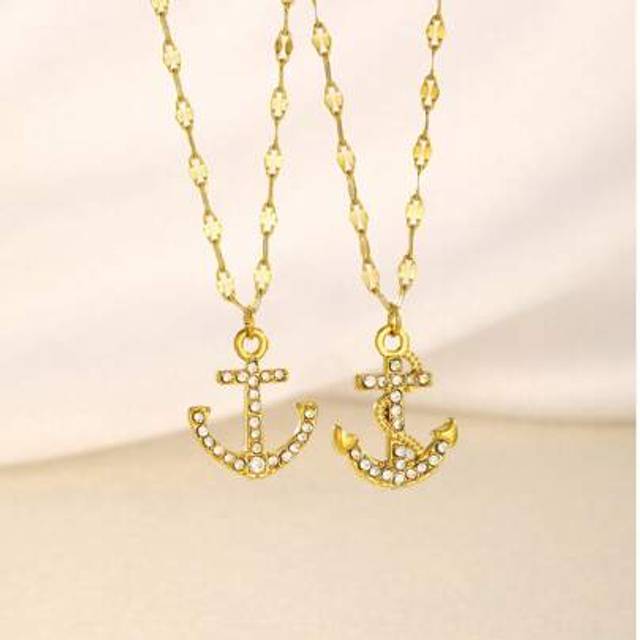 SHEIN 1pc Hip Hop Punk Style Ship Rivet Faux Zirconia Pendant Stainless Steel Necklace For Boys And Girls Summer Daily Street Wear, Great Gift For Festivals