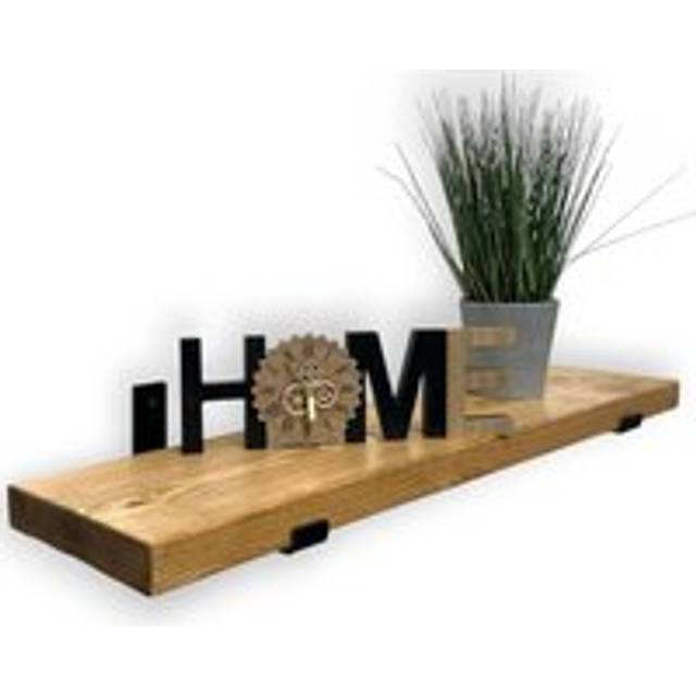 Rustic Wooden Shelf with Inverted Brackets (Rustic Pine, 60cm (0.6m) - Light Oak - 1 Pack