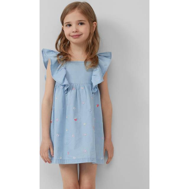 Kurzes Denim-Kleid mit Smok-Detail und All-over-Stickerei