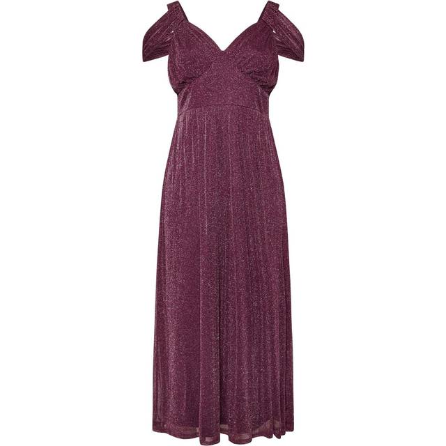 Yours London Curve Purple Metallic Cold Shoulder Maxi Mesh Dress, Women's Curve & Plus Size, Yours London - 22
