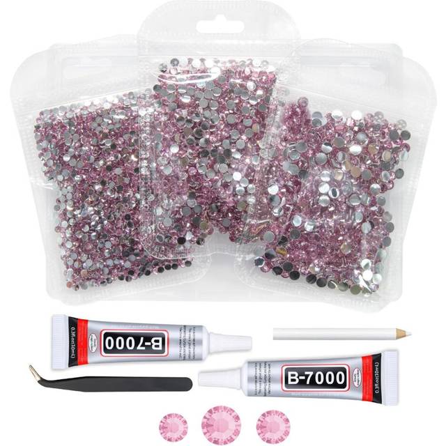 qiipii Light Pink Crystal Resin Rhinestones w B7000 Jewelry Glue for Bedazzling Crafting Flatback Stones 3mm 4mm 5mm Non-Hotfix Diamonds Crystals Gems
