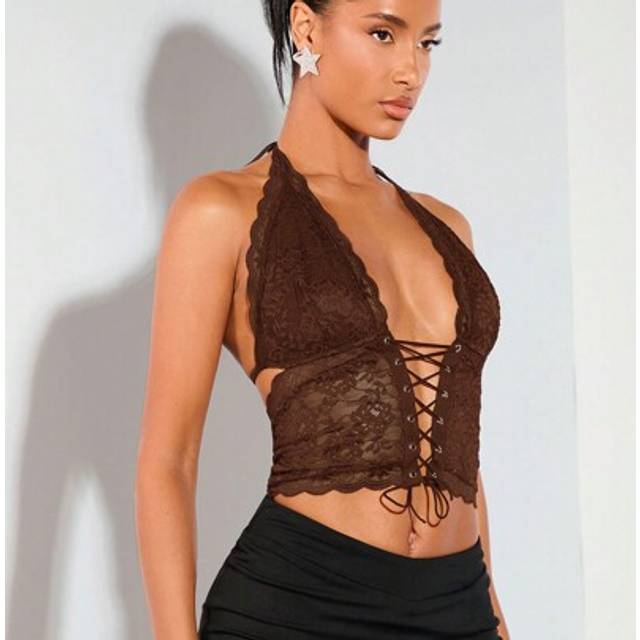 SHEIN Black Sexy Lace Corset Top&Black Sexy Lace Corset Top&Crop Top&Country Concert Outfit&Rave Festival Outfits&Summer Outfits
