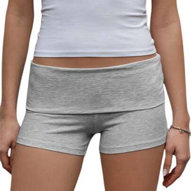 SHEIN Women&#39;s Summer Slim Yoga Shorts Casual Solid Color Fold Over Low Waist Lounge Shorts